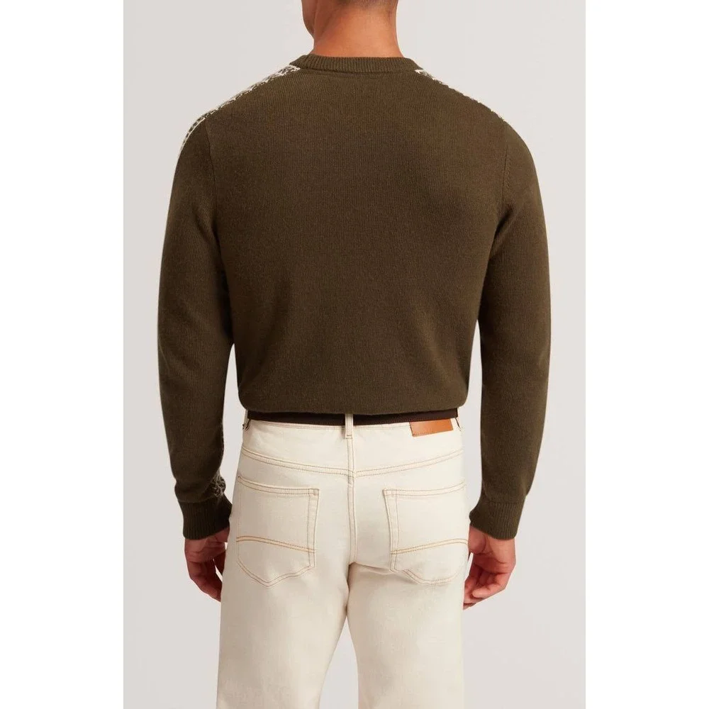 Ted Baker London Mens Olive‎ Green Textured Crew Neck Sweater Size 6